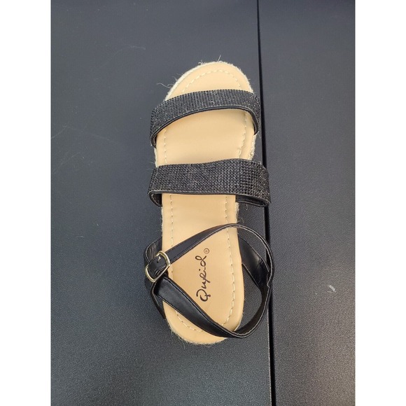 Qupid Daylen Wedge Espadrille Black‎ Tan Sandal Round Toe Straps Womens Size 6 - Picture 13 of 15